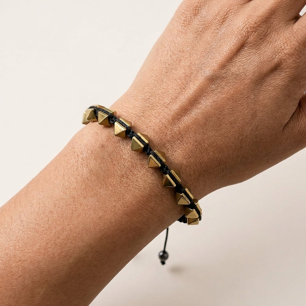 Golden Hematite Pyramid Bracelet | Strength, Protection & Grounding