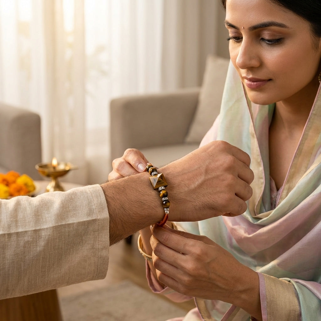 Tiger Eye Pyramid Shape Rakhi | Strength, Protection & Positivity