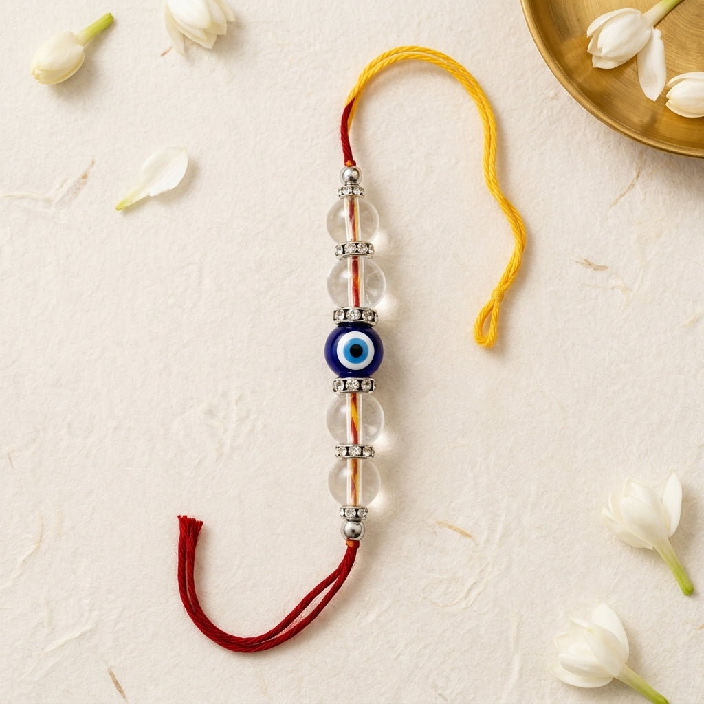 Clear Quartz Evil Eye Rakhi | Protection, Clarity & Positive Energy