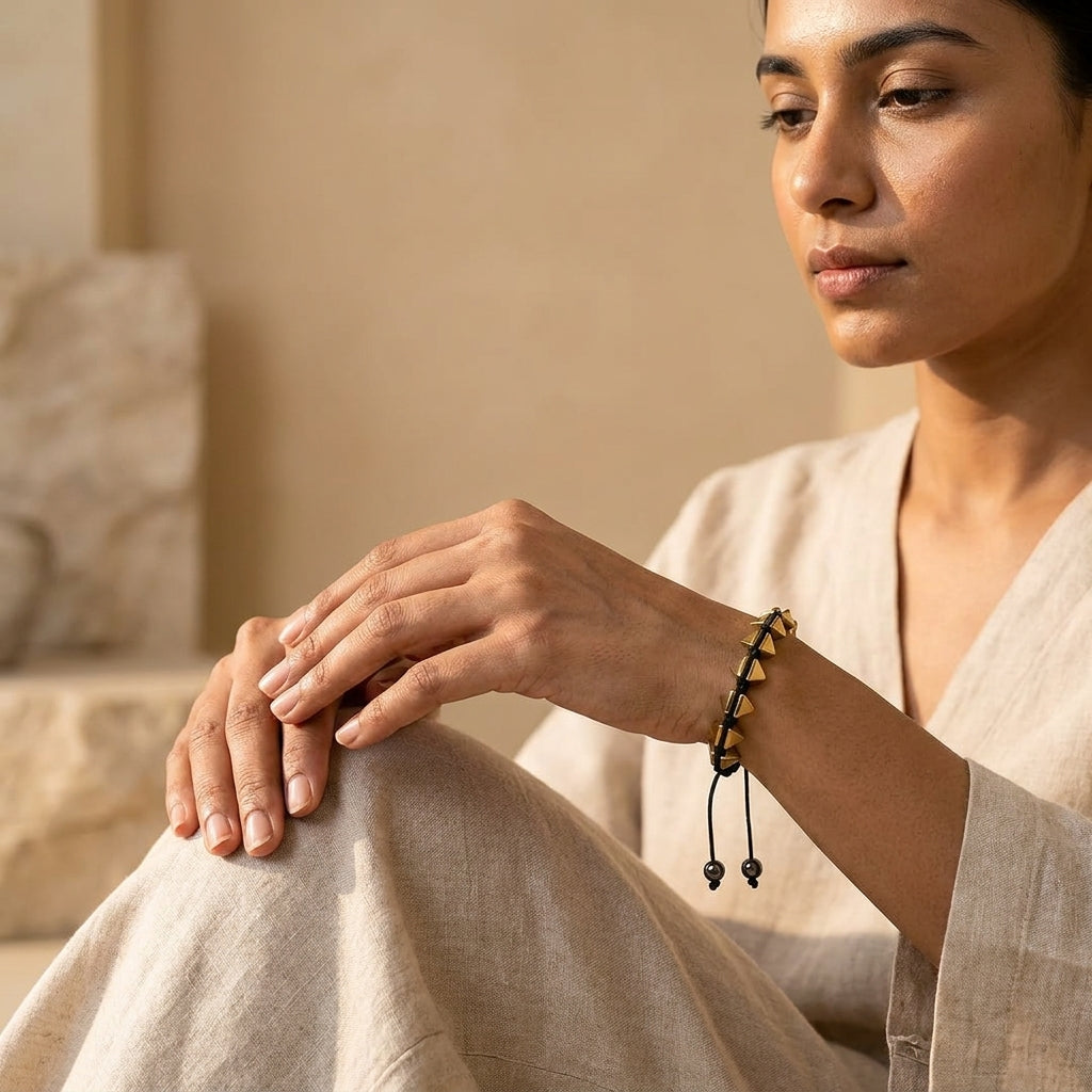 Golden Hematite Pyramid Bracelet | Strength, Protection & Grounding