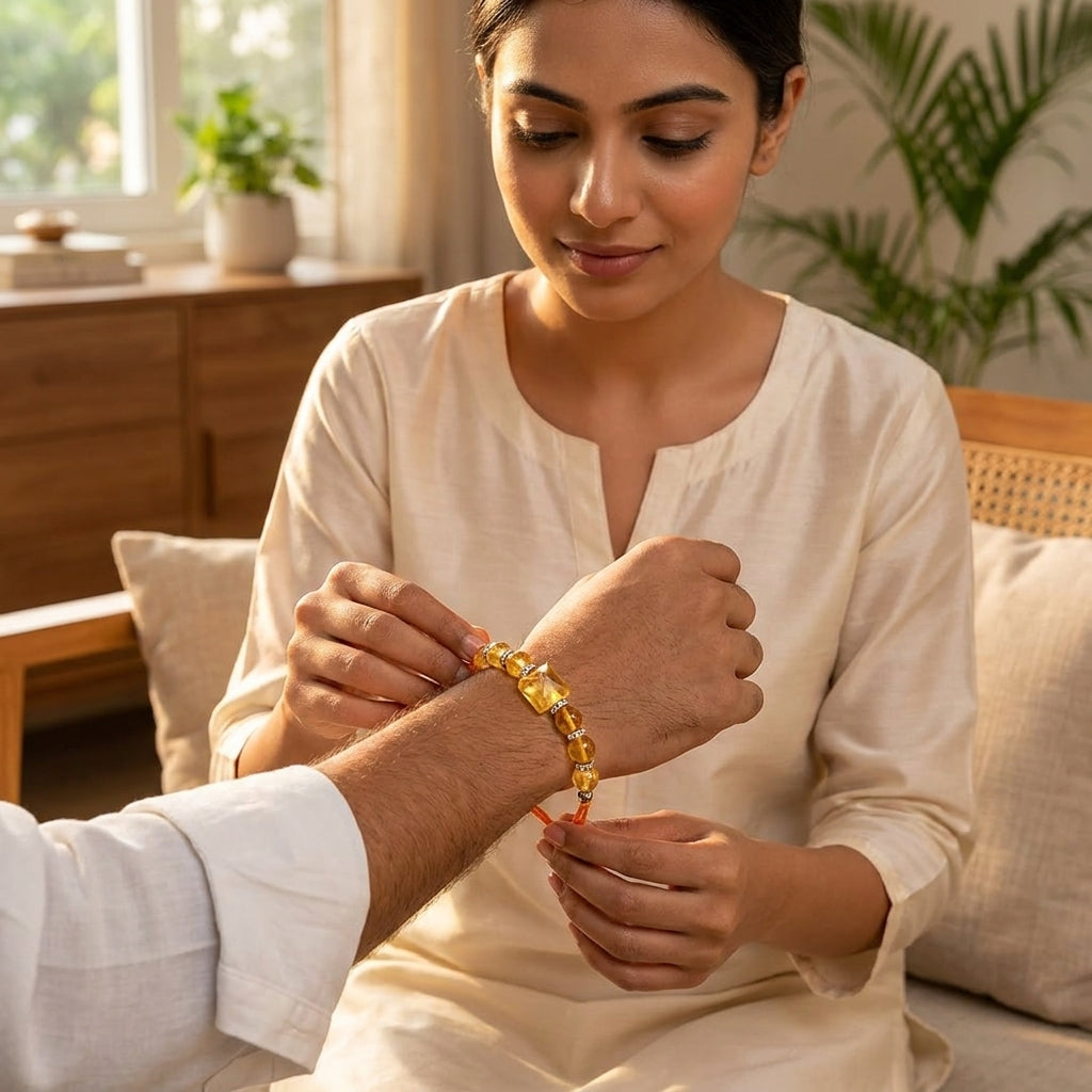 Citrine Pyramid Rakhi | Prosperity, Positivity & Protection