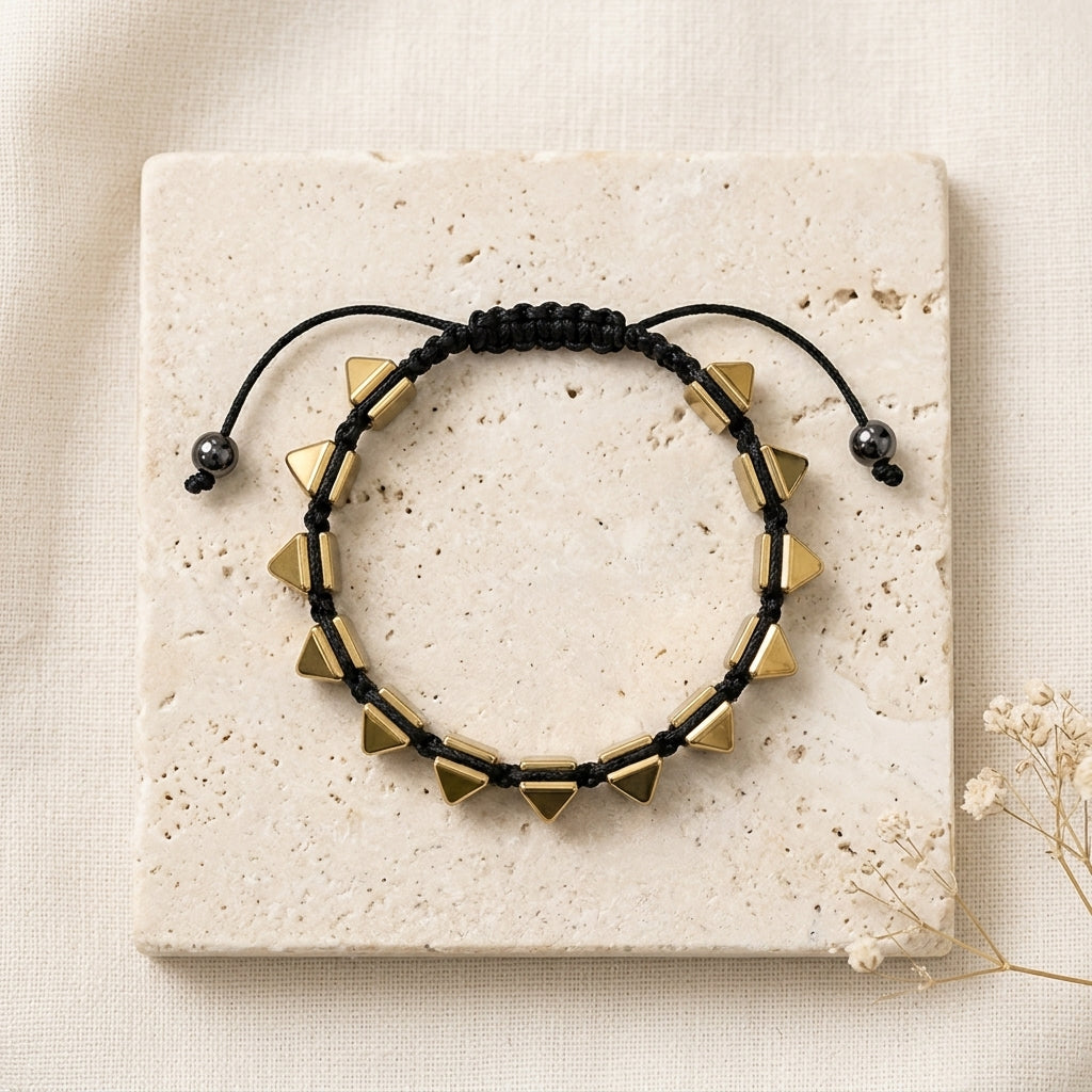 Golden Hematite Pyramid Bracelet | Strength, Protection & Grounding