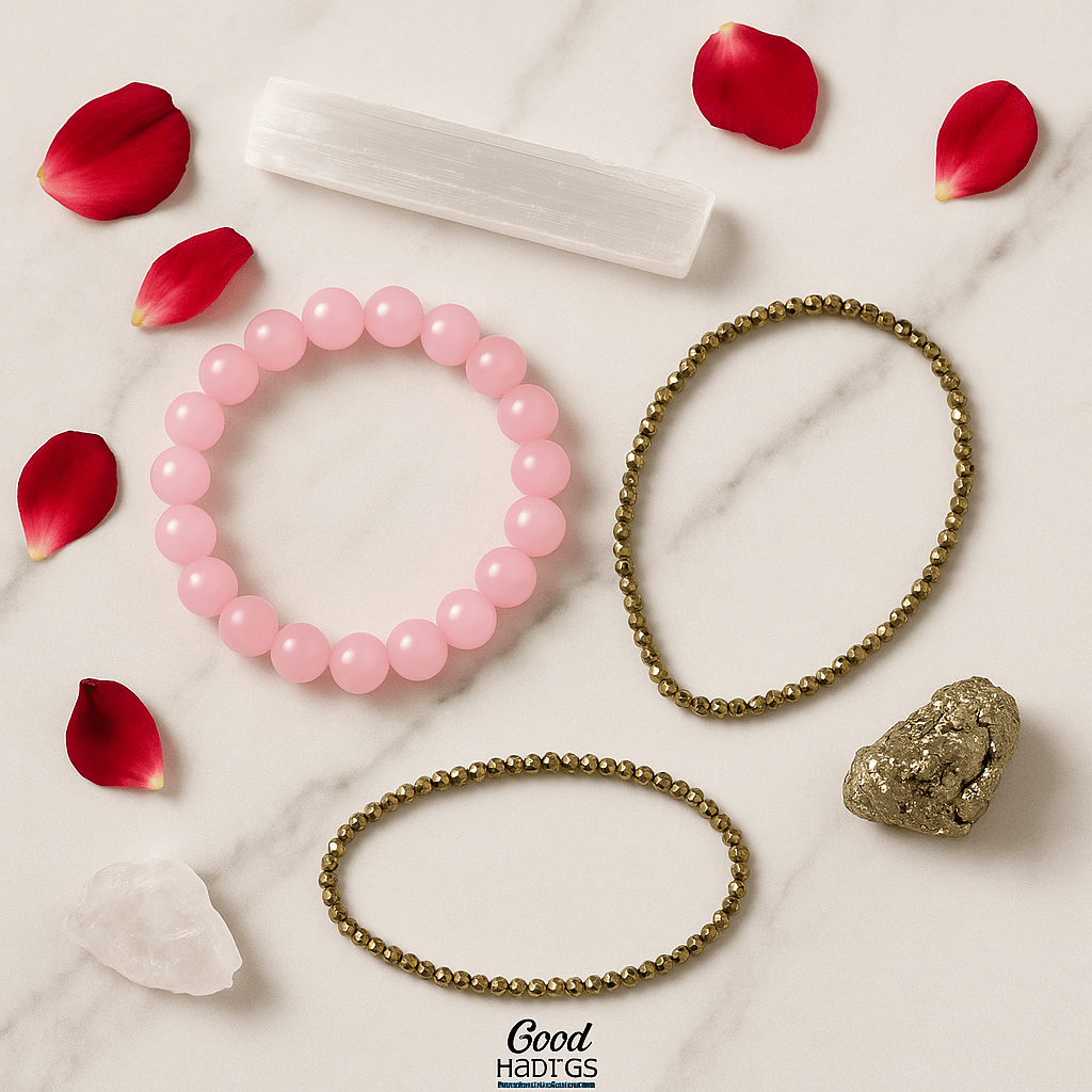 Pyrite Anklet with Rose Quartz Bracelet Combo - GOOD HABITSS