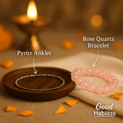 Pyrite Anklet with Rose Quartz Bracelet Combo - GOOD HABITSS