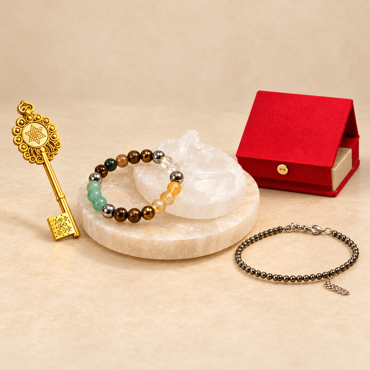 Pyrite, Bracelet, Symbol & Selenite Gift Set — product detail