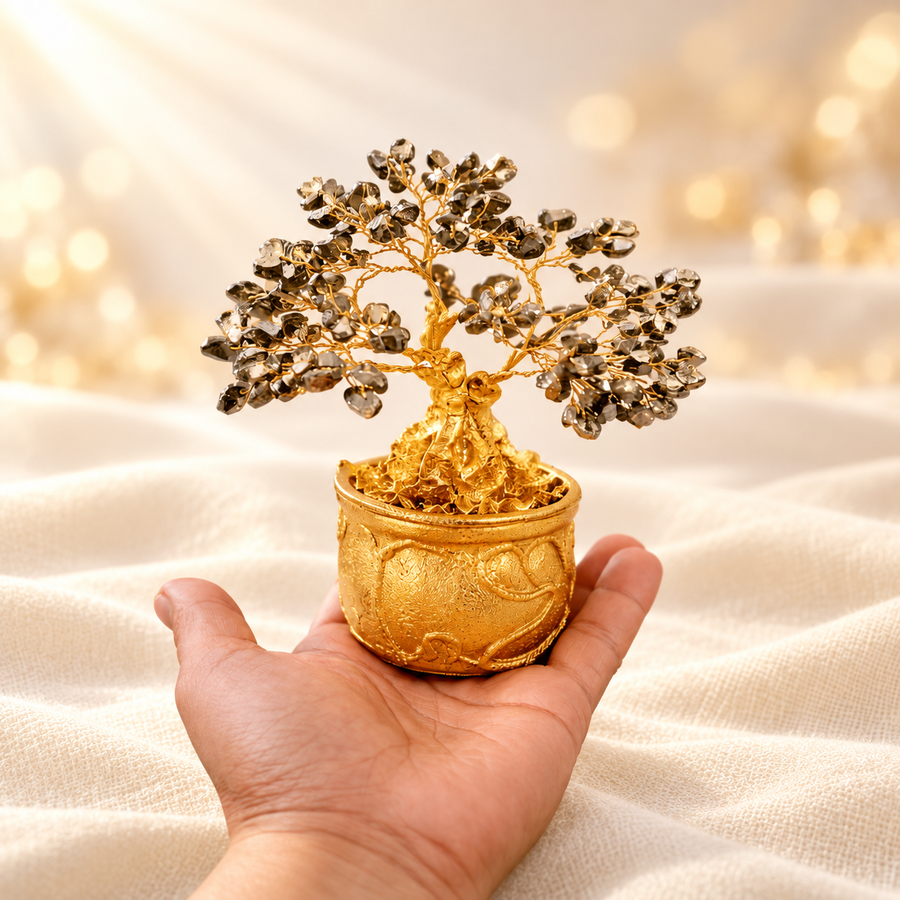 Pyrite Crystal Tree – Decorative Gemstone Tree on warm cream background