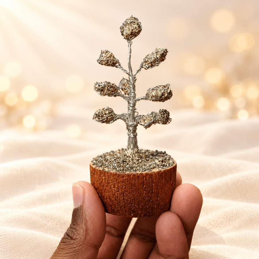 Pyrite Crystal Tree – Decorative Gemstone Tree on warm cream background
