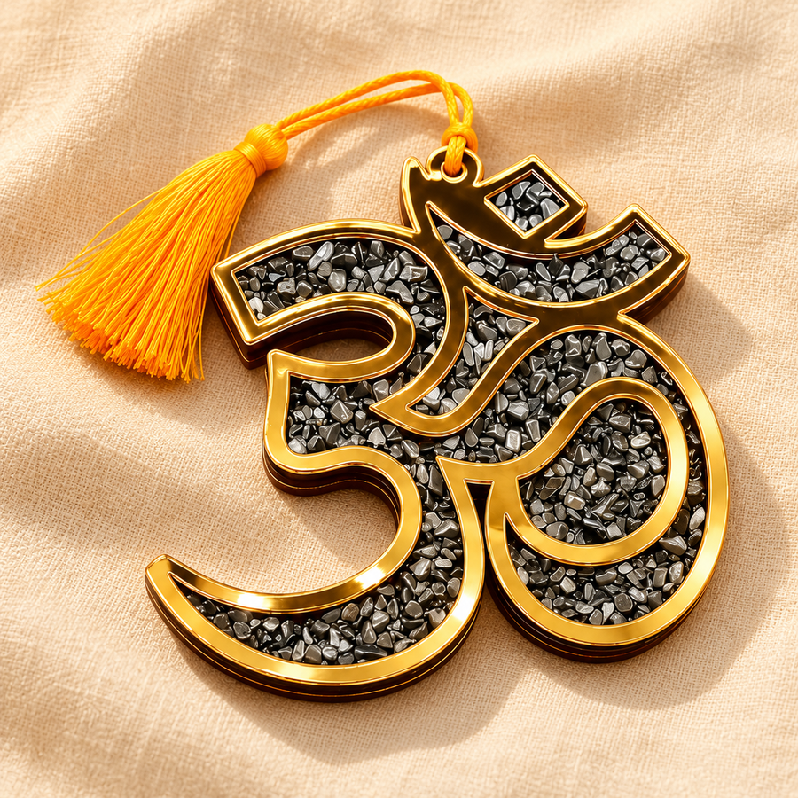Pyrite Motif Wall & Car Hanging – Traditional Symbol Décor on cream linen