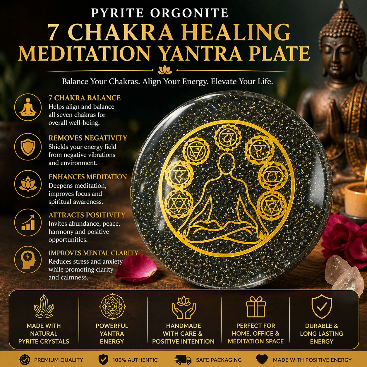 Pyrite Orgonite 7 Chakra Healing Meditation Yantra Plate - GOOD HABITSS