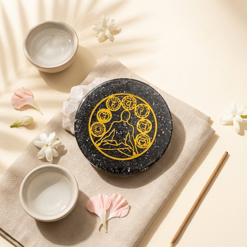 Pyrite Orgonite 7 Chakra Healing Meditation Yantra Plate - GOOD HABITSS