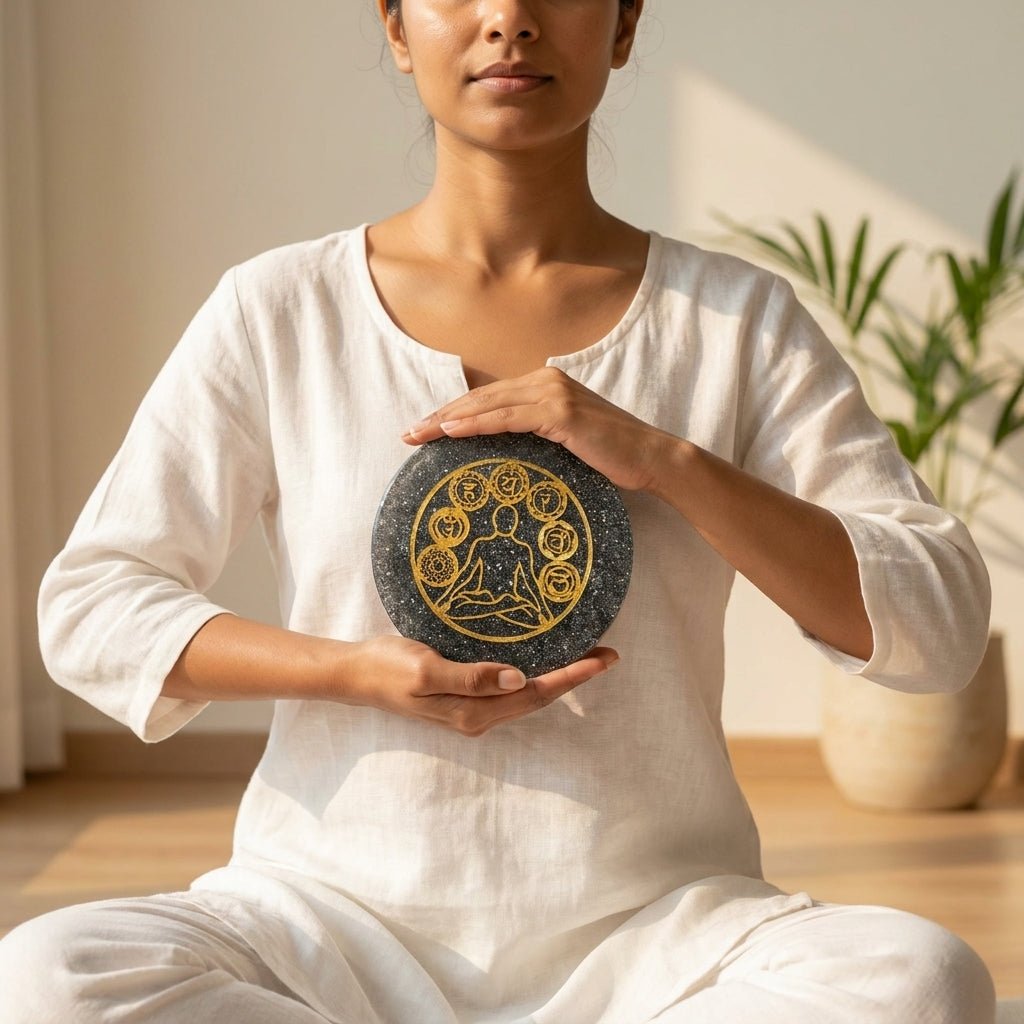 Pyrite Orgonite 7 Chakra Healing Meditation Yantra Plate - GOOD HABITSS