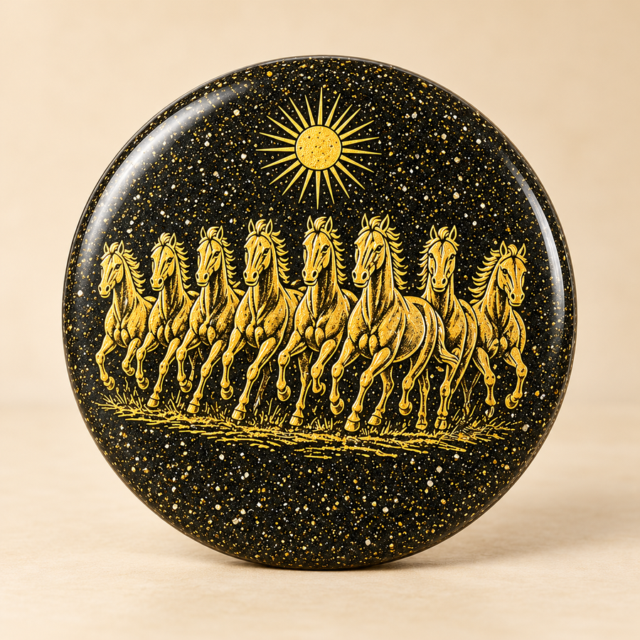 Pyrite Orgonite 7 Horse Geometric Motif Plate – Traditional Decorative Art – 18423 — product detail