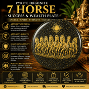 Pyrite Orgonite 7 Horse Success &amp; Wealth Yantra Plate - GOOD HABITSS