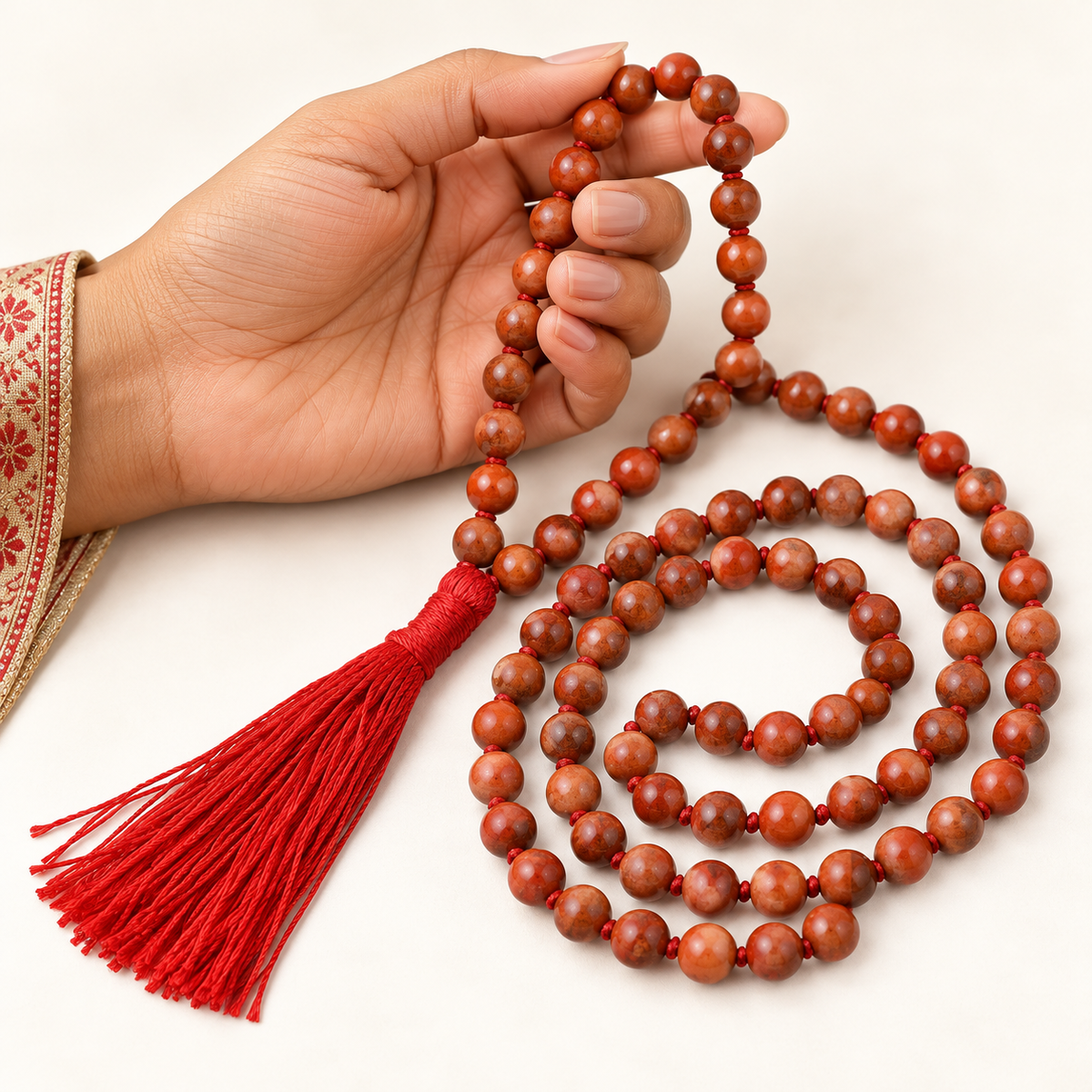 Red Jasper Bead Necklace — illustrative hand-held styling