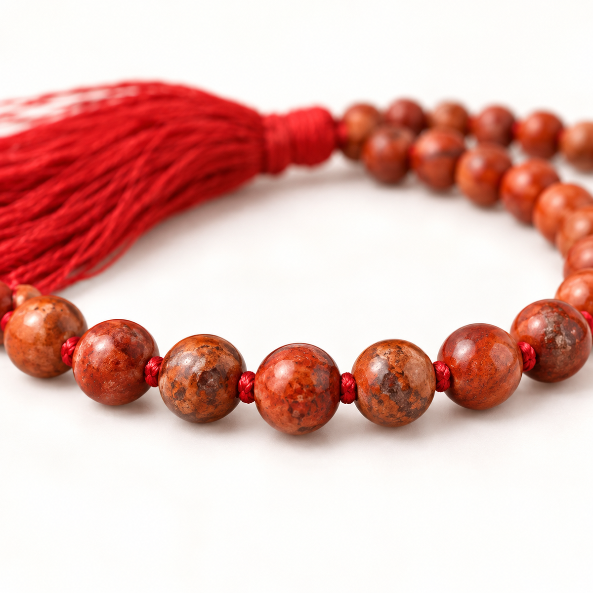 Red Jasper Bead Necklace — bead close-up