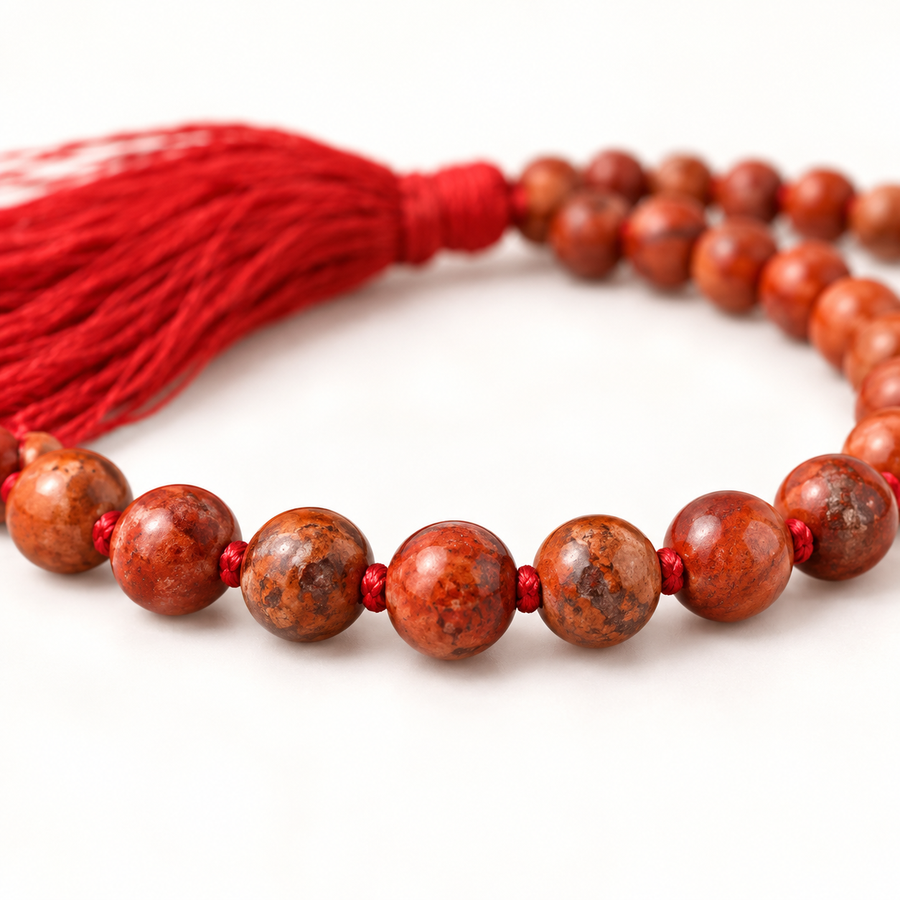 Red Jasper Bead Necklace — bead close-up