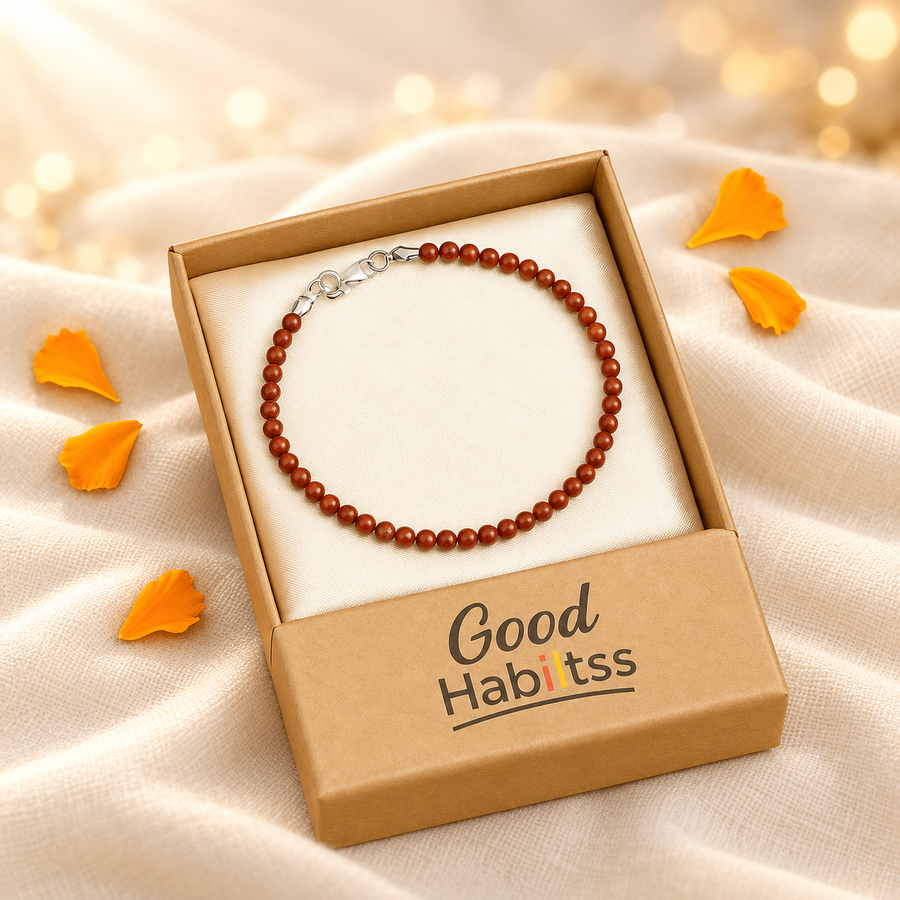 Red Jasper Anklet – Natural Gemstone Jewellery on warm cream background