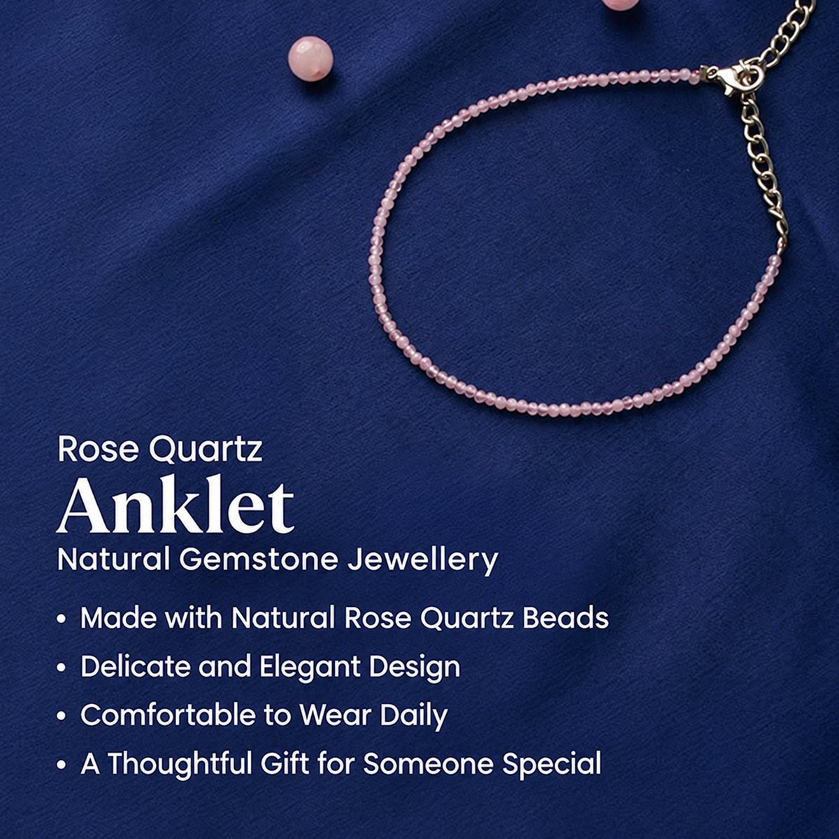 Rose Quartz Anklet – Natural Gemstone Jewellery — product details