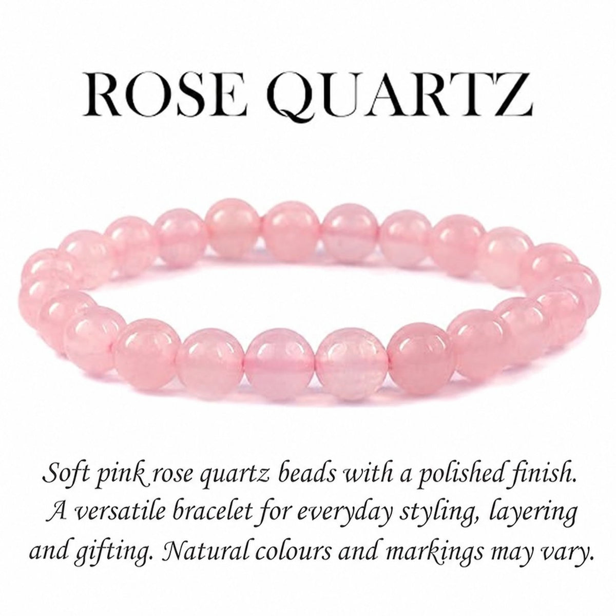 Rose Quartz Gemstone Bracelet – 8mm Jewellery — product details