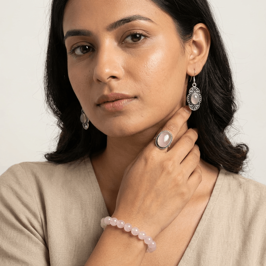 Rose Quartz Healing Crystal Jewelry Set - GOOD HABITSS