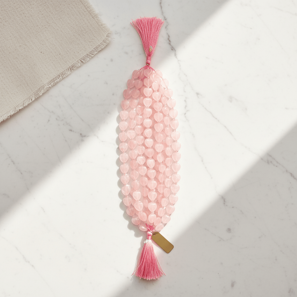 Rose Quartz Heart Crystal Beads Line - GOOD HABITSS