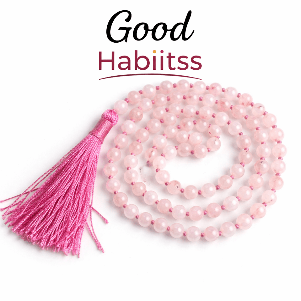 Rose Quartz Mala Necklace 108 Mala Beads, 108 Prayer Beads, Buddhist Meditation Mala - GOOD HABITSS