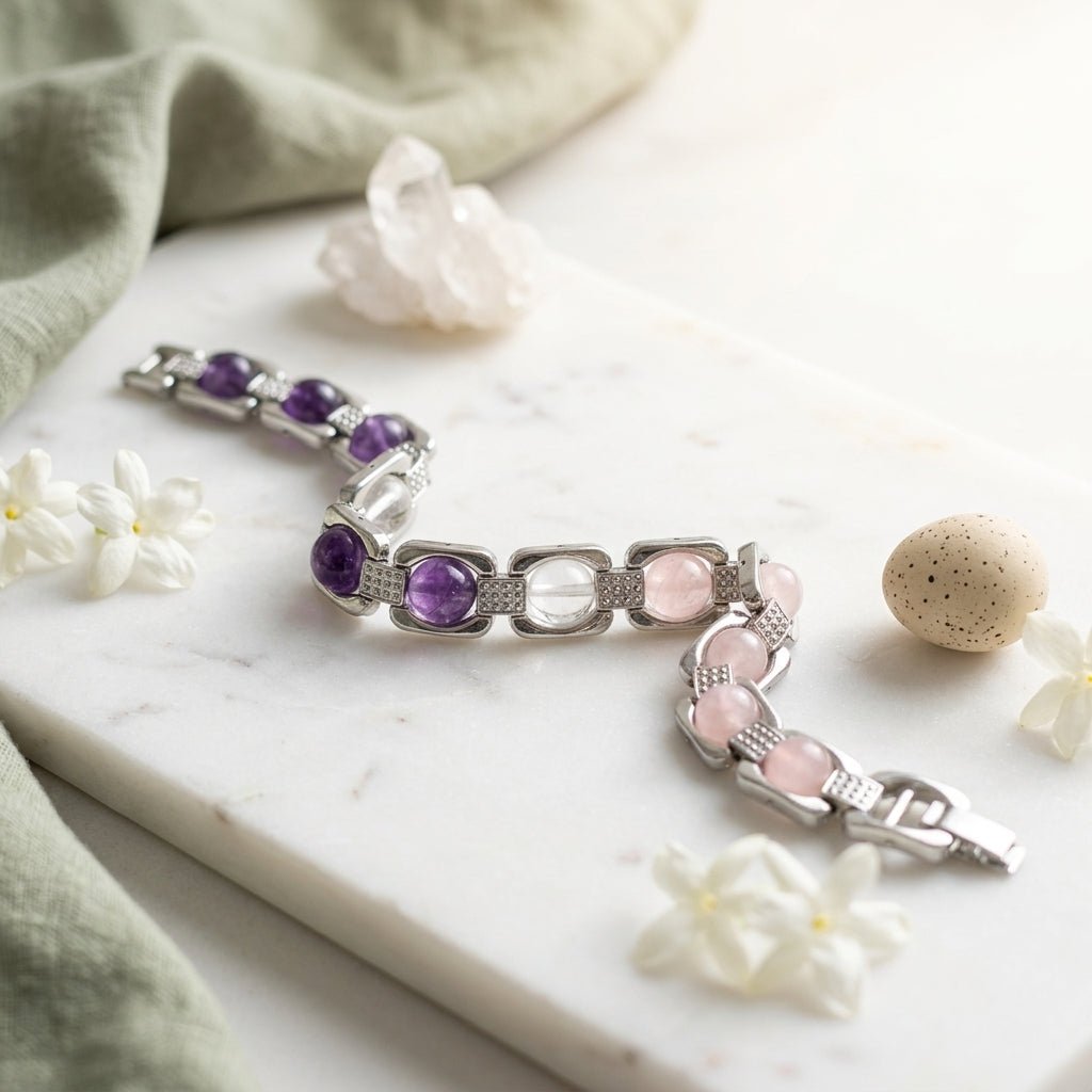 Rose Quartz Metal Bracelet - GOOD HABITSS