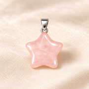 rose quartz star pendant on ivory with soft shadow