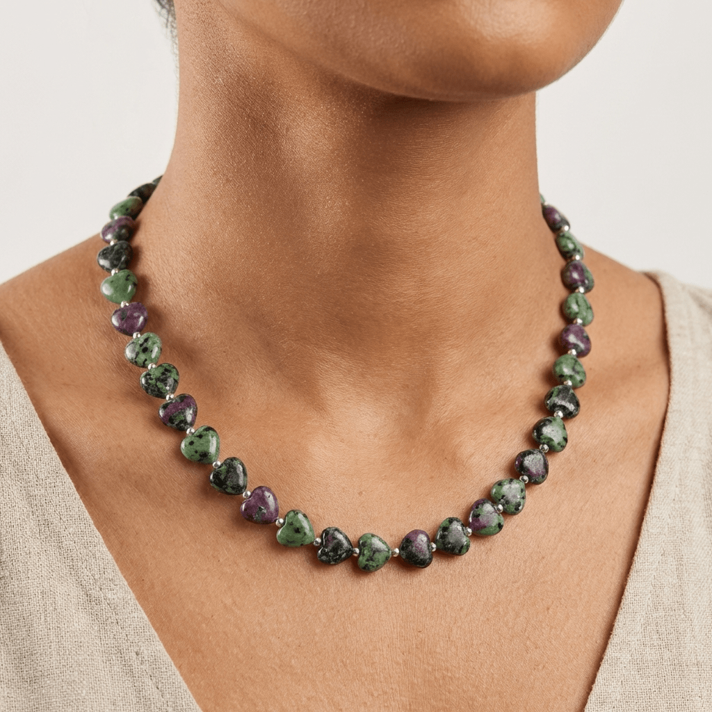Ruby Zoisite Heart Crystal Beads Line - GOOD HABITSS