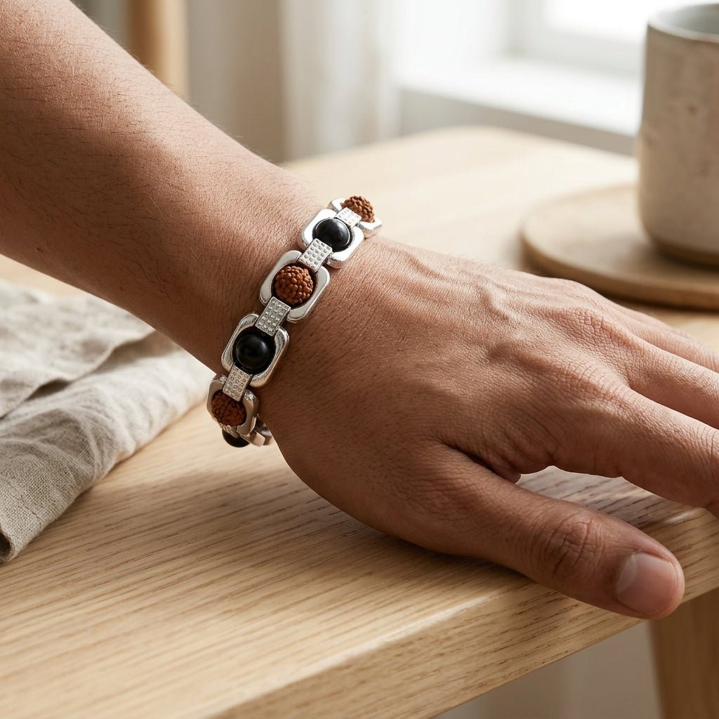 Rudraksha and Karungali Metal Bracelet - GOOD HABITSS