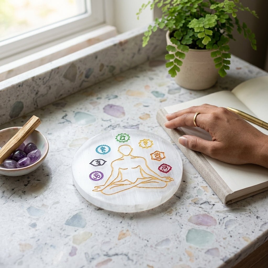 Selenite Chakra Charging Plate (Round) - GOOD HABITSS