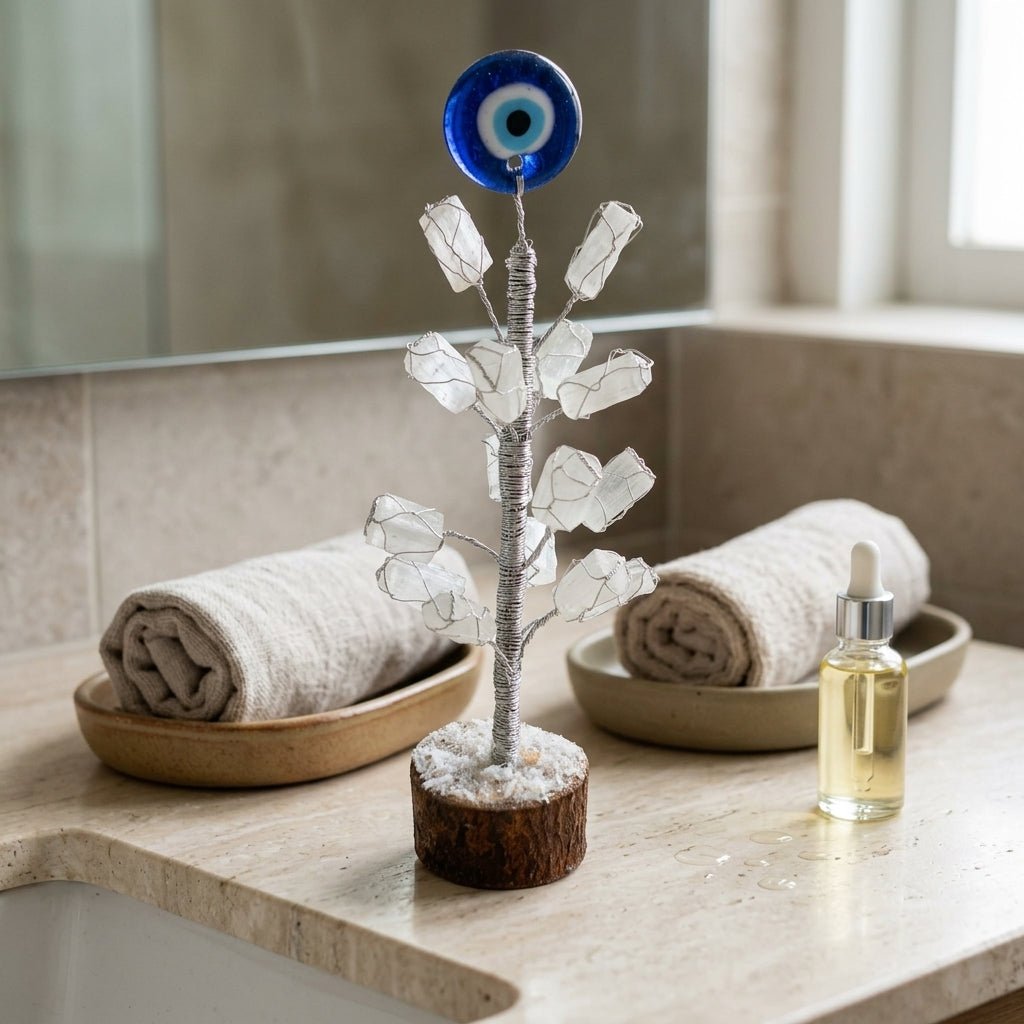 Selenite Eye Motif Tree – Traditional Symbol Décor