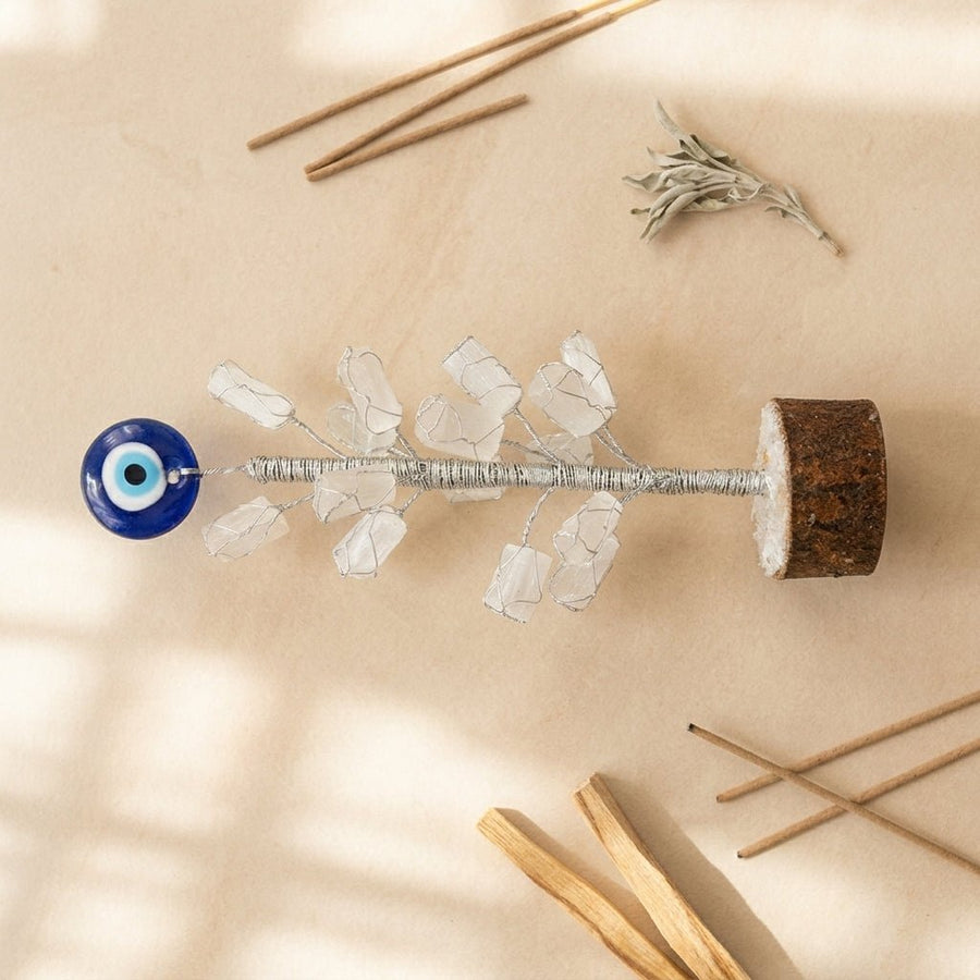 Selenite Eye Motif Tree – Traditional Symbol Décor