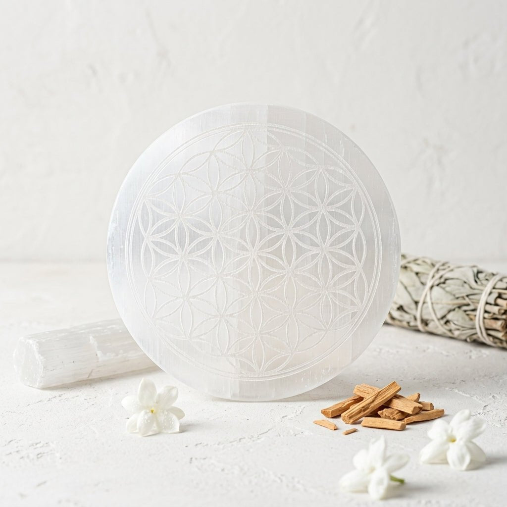 Selenite Flower of Life Charging Plate - GOOD HABITSS