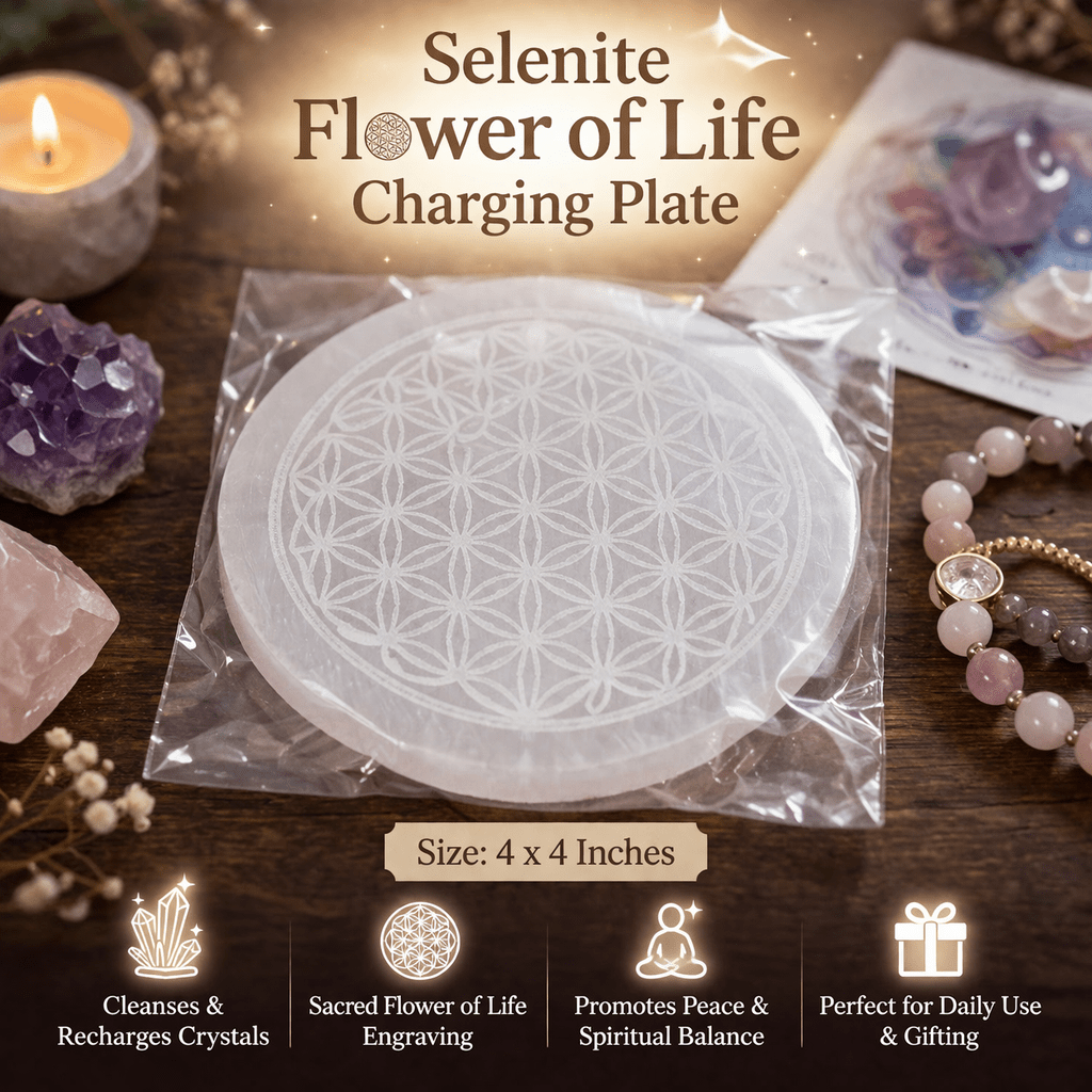 Selenite Flower of Life Charging Plate - GOOD HABITSS