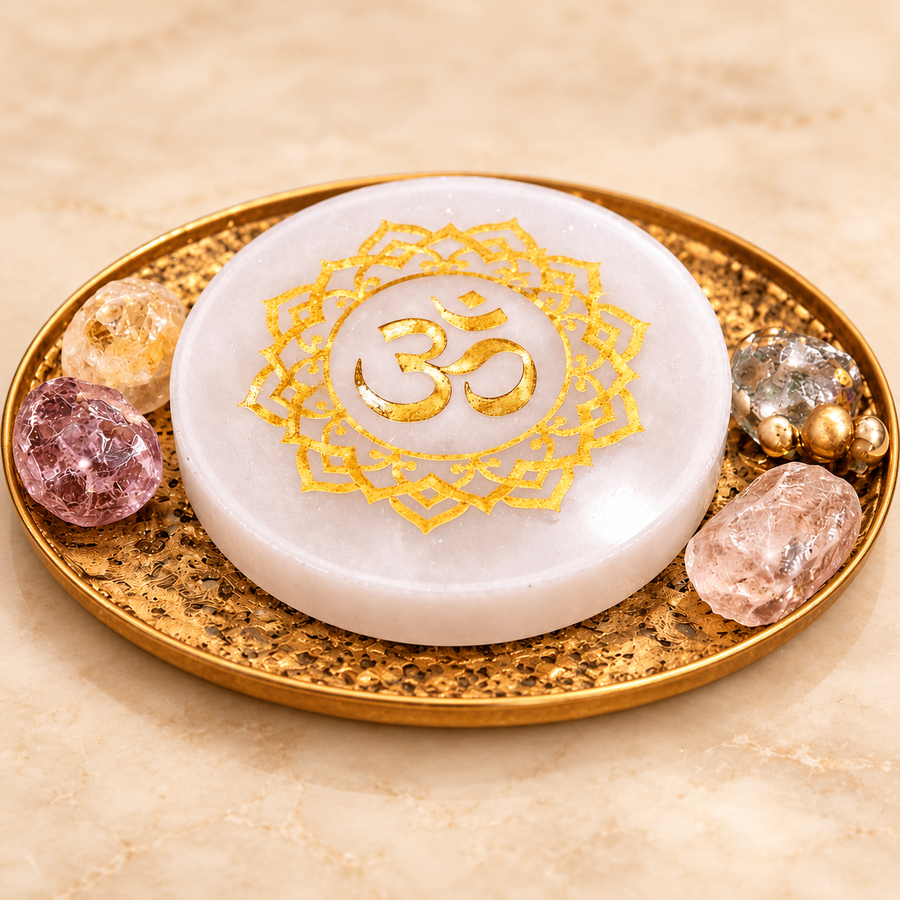 Selenite Motif Plate – 4×4 Inch Traditional Symbol Décor — product detail