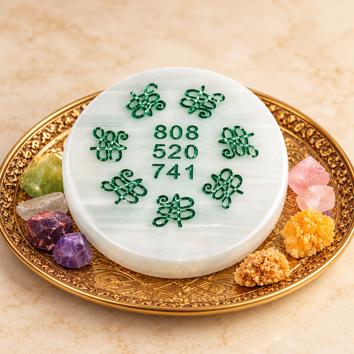 Selenite Zibu Symbol Plate – Traditional Symbol Décor — product detail