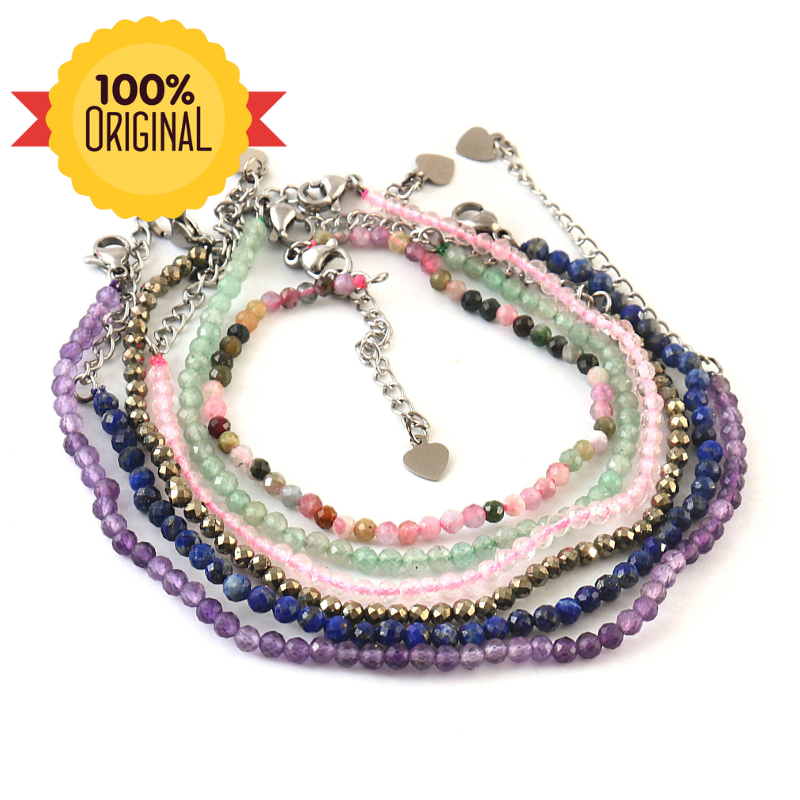 Set of 6 Natural Small Beads Stone (Bracelets) – 3 mm Faceted Crystal Beads (Amethyst, Rose Quartz, Pyrite, Lapis, Green Aventurine & Multi Tourmaline) - GOOD HABITSS