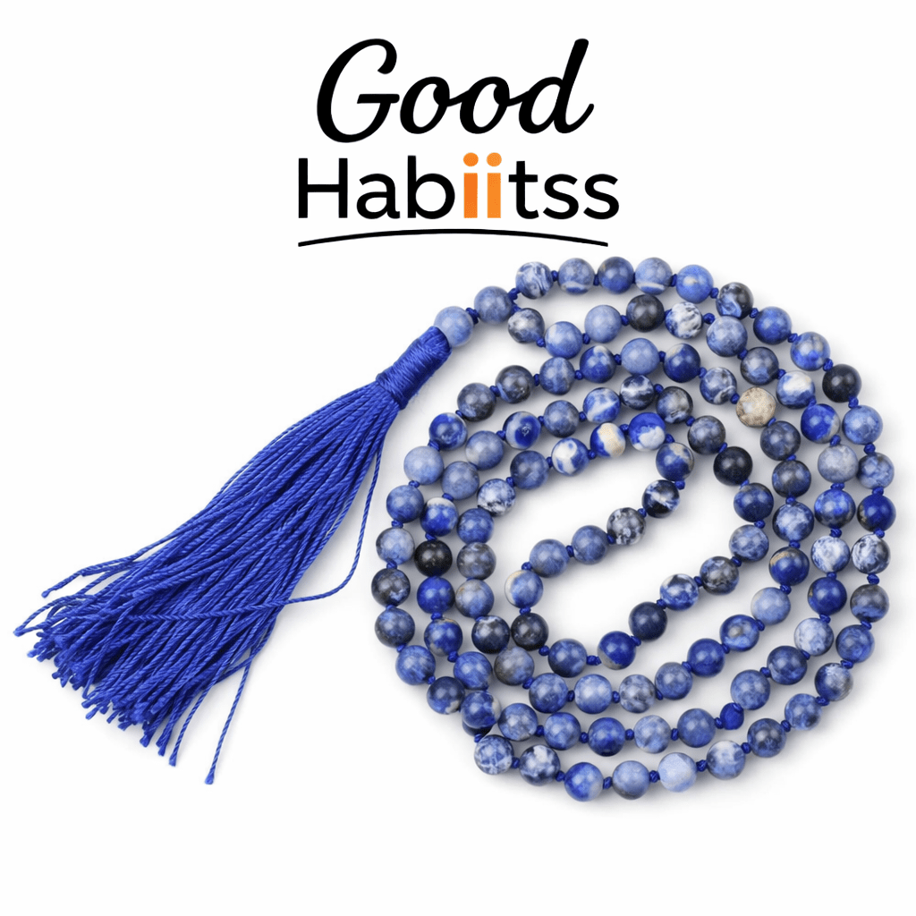 Sodalite Mala Necklace 108 Mala Beads, 108 Prayer Beads, Buddhist Meditation Mala - GOOD HABITSS