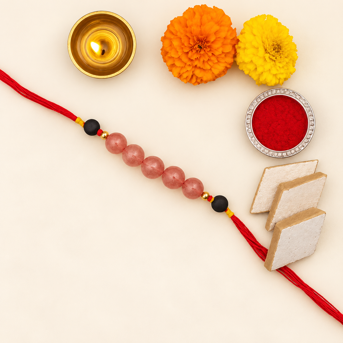 Strawberry Quartz Rakhi – Gemstone-Inspired Raksha Bandhan Gift — product detail