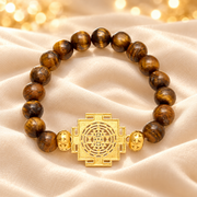Tiger Eye Gemstone Bracelet – Natural Stone Jewellery on champagne fabric
