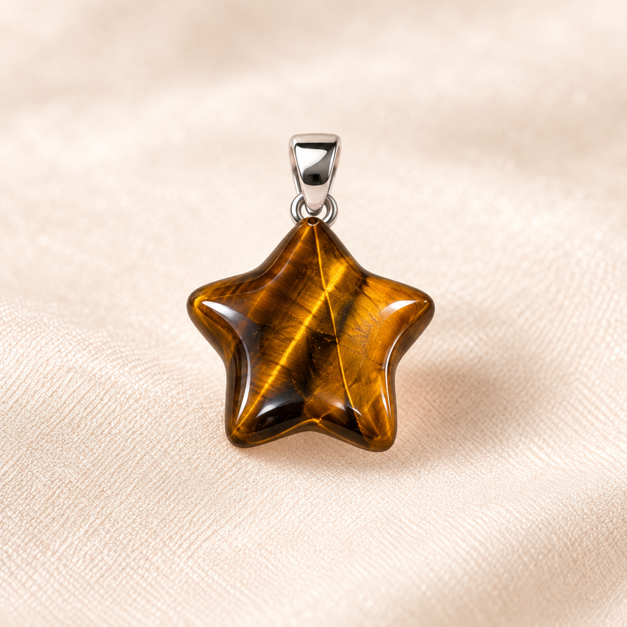tiger eye star pendant on ivory with soft shadow