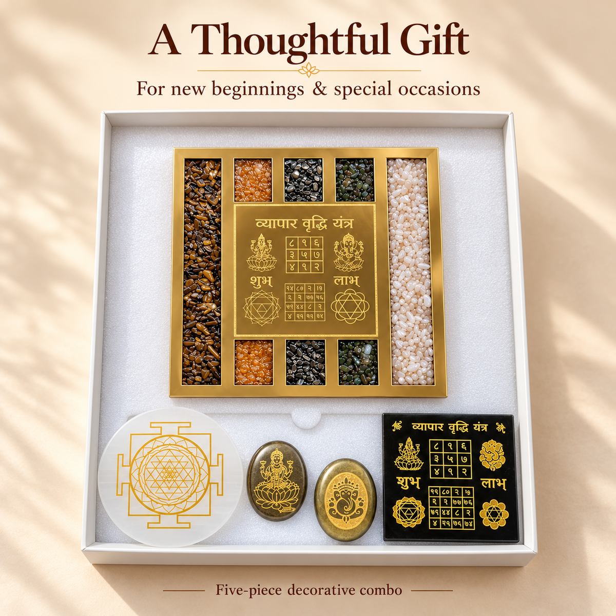 Five-piece Geometric Motif combo arranged in its white presentation box for gifting