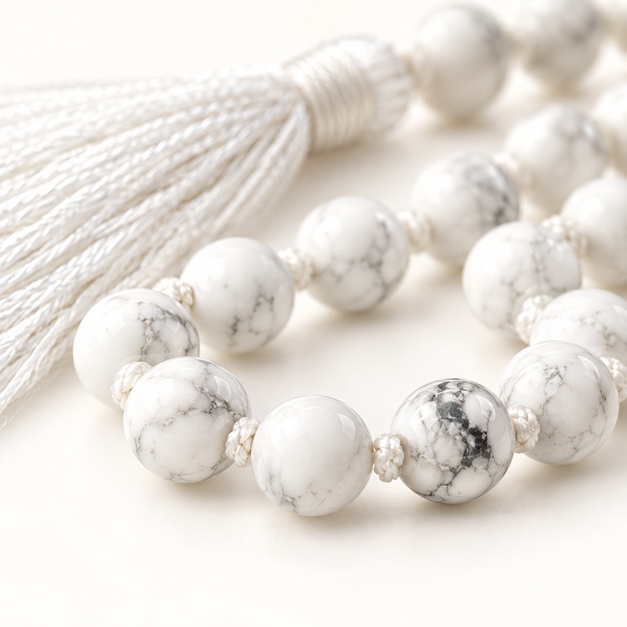 White Howlite Bead Necklace — bead close-up